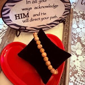 Wood Beads Bracelet with Black accent beads.